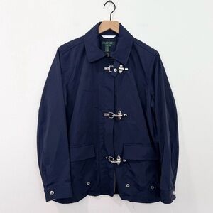 Vtg RALPH LAUREN Navy Blue Short Fireman Clasp Hook Nautical Nylon Jacket Sz 3x